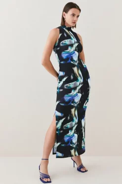 Outlet π Karen Millen High Neck Body Print Jersey Column Midaxi π Dress β