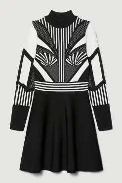 Brand new 🎉 Karen Millen Mono Sporty Jacquard Knit Mini Skater 👗 Dress 😍 -PARTY DRESSES Sales Store bkk05924 mono xl 3