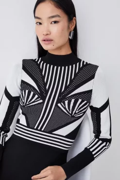 Brand new 🎉 Karen Millen Mono Sporty Jacquard Knit Mini Skater 👗 Dress 😍 -PARTY DRESSES Sales Store bkk05924 mono xl 4