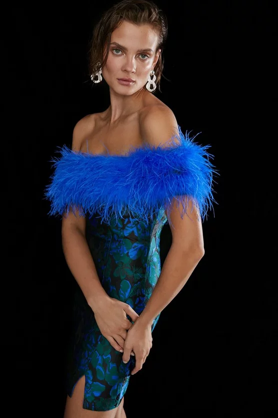 Wholesale π Karen Millen Jacquard Feather Trim Bardot Mini π Dress β 4 Wholesale π Karen Millen Jacquard Feather Trim Bardot Mini π Dress β - Image 2