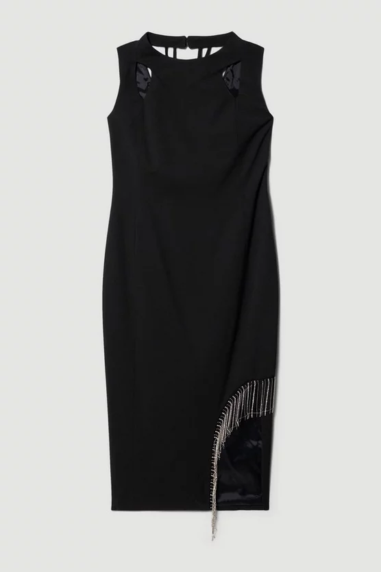Cheap β Karen Millen Crystal Fringe Diamante Back Pencil Midi π Dress 𧨠6 Cheap β Karen Millen Crystal Fringe Diamante Back Pencil Midi π Dress 𧨠- Image 4