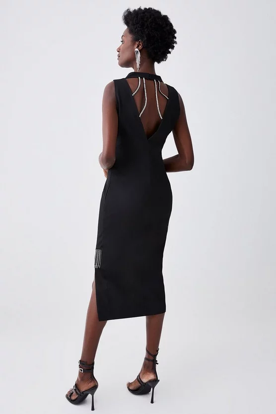 Cheap β Karen Millen Crystal Fringe Diamante Back Pencil Midi π Dress 𧨠7 Cheap β Karen Millen Crystal Fringe Diamante Back Pencil Midi π Dress 𧨠- Image 5