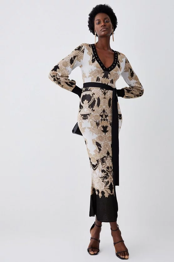 Promo π Karen Millen Belted Slinky Sparkle Knit Jacquard π Dress π₯ 3 Promo π Karen Millen Belted Slinky Sparkle Knit Jacquard π Dress π₯