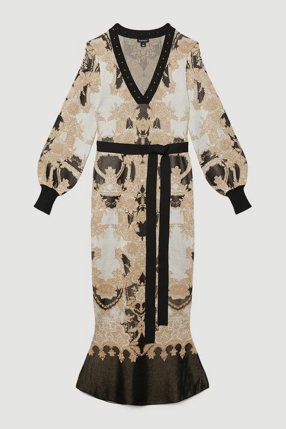 Promo π Karen Millen Belted Slinky Sparkle Knit Jacquard π Dress π₯ 6 Promo π Karen Millen Belted Slinky Sparkle Knit Jacquard π Dress π₯ - Image 4