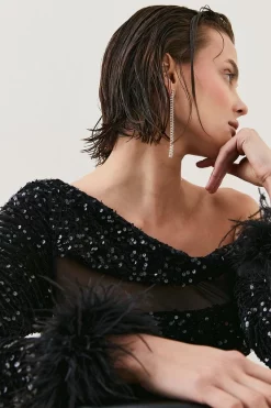 Flash Sale π Karen Millen Sequin Velvet Mesh Detail Feather Cuff Jersey Mini π Dress π 11 Flash Sale π Karen Millen Sequin Velvet Mesh Detail Feather Cuff Jersey Mini π Dress π -PARTY DRESSES Sales Store bkk06094 black xl 2