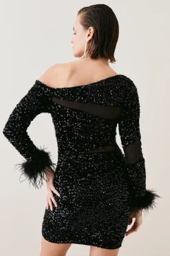 Flash Sale π Karen Millen Sequin Velvet Mesh Detail Feather Cuff Jersey Mini π Dress π 13 Flash Sale π Karen Millen Sequin Velvet Mesh Detail Feather Cuff Jersey Mini π Dress π -PARTY DRESSES Sales Store bkk06094 black xl 4