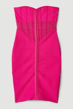 Buy 🎁 Karen Millen Knitted Bandage Corset Mini 👗 Dress 😍 -PARTY DRESSES Sales Store bkk06099 fuchsia xl 3