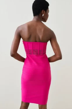 Buy 🎁 Karen Millen Knitted Bandage Corset Mini 👗 Dress 😍 -PARTY DRESSES Sales Store bkk06099 fuchsia xl 4