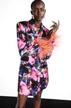 Hot Sale 💯 Karen Millen Weston Marble Feather Cuff Blazer Mini 👗 Dress 🔔