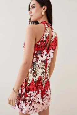 Flash Sale ⌛ Karen Millen Petite Disc Sequin Halter Woven Mini 👗 Dress 😀 -PARTY DRESSES Sales Store bkk06107 red xl 2