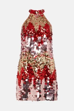 Flash Sale ⌛ Karen Millen Petite Disc Sequin Halter Woven Mini 👗 Dress 😀 -PARTY DRESSES Sales Store bkk06107 red xl 3