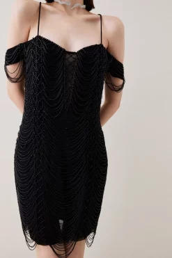 Brand new 😀 Karen Millen Draped Jet Beading Bardot Mini 👗 Dress 🤩 -PARTY DRESSES Sales Store bkk06132 black xl 3