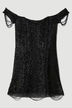 Brand new 😀 Karen Millen Draped Jet Beading Bardot Mini 👗 Dress 🤩 -PARTY DRESSES Sales Store bkk06132 black xl 4