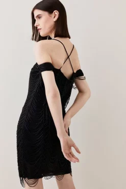 Brand new 😀 Karen Millen Draped Jet Beading Bardot Mini 👗 Dress 🤩 -PARTY DRESSES Sales Store bkk06132 black xl 5