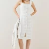 Promo 🤩 Karen Millen Sparkle Tweed Square Neck Pencil Midi 👗 Dress 🛒 -PARTY DRESSES Sales Store bkk06150 ivory xl