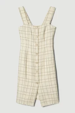 Promo 🤩 Karen Millen Sparkle Tweed Square Neck Pencil Midi 👗 Dress 🛒 -PARTY DRESSES Sales Store bkk06150 ivory xl 3