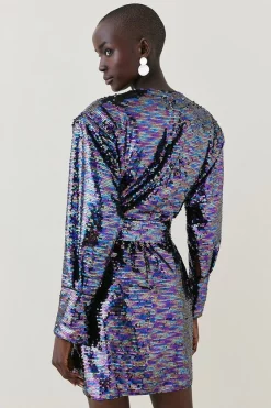 Best Sale 🌟 Karen Millen Sequin Drape Wrap Mini 👗 Dress 🔔 -PARTY DRESSES Sales Store bkk06151 green xl 2