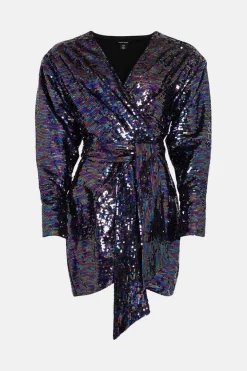 Best Sale 🌟 Karen Millen Sequin Drape Wrap Mini 👗 Dress 🔔 -PARTY DRESSES Sales Store bkk06151 green xl 3