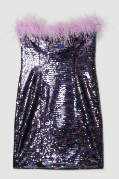 Wholesale 🔥 Karen Millen Feather & Sequin Bandeau Mini 👗 Dress 👍 -PARTY DRESSES Sales Store bkk06152 green xl 3