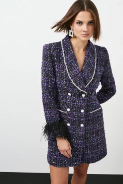 Wholesale ✔️ Karen Millen Boucle Sparkle Diamante And Feather Tux Mini 👗 Dress ⭐