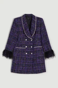 Wholesale ✔️ Karen Millen Boucle Sparkle Diamante And Feather Tux Mini 👗 Dress ⭐ -PARTY DRESSES Sales Store bkk06179 purple xl 3