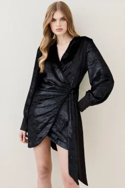 Cheapest ⭐ Karen Millen Slinky Velvet Sleeved Wrap Mini 👗 Dress ✨ -PARTY DRESSES Sales Store bkk06181 black xl 2