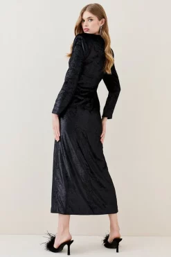 Deals 😍 Karen Millen Slinky Velvet Sleeved Maxi 👗 Dress 👏 -PARTY DRESSES Sales Store bkk06182 black xl 2