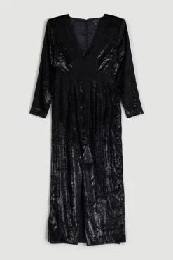 Deals 😍 Karen Millen Slinky Velvet Sleeved Maxi 👗 Dress 👏 -PARTY DRESSES Sales Store bkk06182 black xl 3