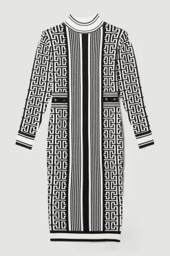 Top 10 😀 Karen Millen Mono Jacquard Knit Midi 👗 Dress 🤩 -PARTY DRESSES Sales Store bkk06244 mono xl 3