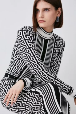 Top 10 😀 Karen Millen Mono Jacquard Knit Midi 👗 Dress 🤩 -PARTY DRESSES Sales Store bkk06244 mono xl 4