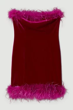 Hot Sale ✨ Karen Millen Velvet Feather Detail Mini 👗 Dress 👏 -PARTY DRESSES Sales Store bkk06271 purple xl 3