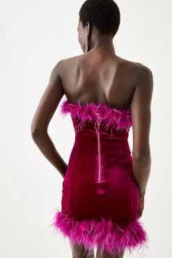 Hot Sale ✨ Karen Millen Velvet Feather Detail Mini 👗 Dress 👏 -PARTY DRESSES Sales Store bkk06271 purple xl 4