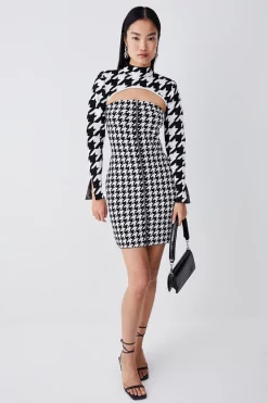 Deals 😉 Karen Millen 🐕 Dogtooth Co-ord Knit Mini 👗 Dress 🔥 -PARTY DRESSES Sales Store bkk06320 mono xl 2