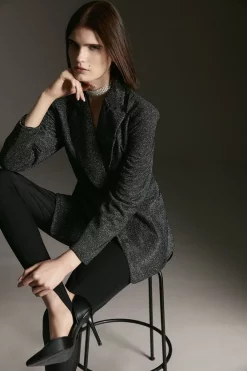 Best Sale 🔔 Karen Millen Metallic Button Up Blazer 😉 -PARTY DRESSES Sales Store bkk06322 pewter xl 2