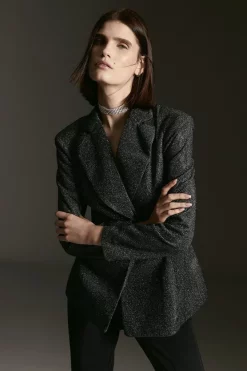 Best Sale 🔔 Karen Millen Metallic Button Up Blazer 😉 -PARTY DRESSES Sales Store bkk06322 pewter xl 4