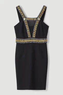 Cheap ✔️ Karen Millen Embellished Halter Figure Form Mini 👗 Dress 😍 -PARTY DRESSES Sales Store bkk06324 black xl 3