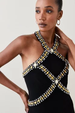 Best deal ⭐ Karen Millen Embellished Halter Figure Form Midi 👗 Dress 🎉 -PARTY DRESSES Sales Store bkk06325 black xl 2