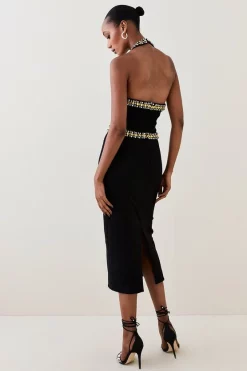 Best deal ⭐ Karen Millen Embellished Halter Figure Form Midi 👗 Dress 🎉 -PARTY DRESSES Sales Store bkk06325 black xl 5