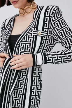 Best Sale 😍 Karen Millen Mono Military Trim Belted Jacquard Knit Cardigan 🎁 -PARTY DRESSES Sales Store bkk06338 mono xl 2