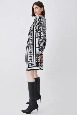 Best Sale 😍 Karen Millen Mono Military Trim Belted Jacquard Knit Cardigan 🎁 -PARTY DRESSES Sales Store bkk06338 mono xl 4