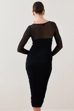 Best deal 🔔 Karen Millen Corset Detail Ruched Mesh Jersey Midi 👗 Dress 🤩 -PARTY DRESSES Sales Store bkk06353 black xl 2