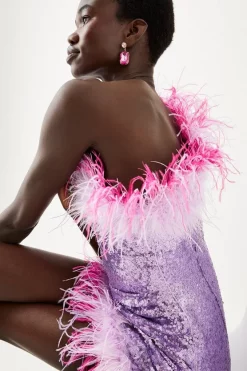 Best deal 🤩 Karen Millen Sequin And Feather One Shoulder Mini 👗 Dress ❤️ -PARTY DRESSES Sales Store bkk06382 pink xl 4