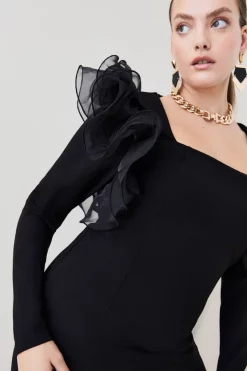 New 👏 Karen Millen Plus Size Organza Frill Jersey Mini 👗 Dress ⭐