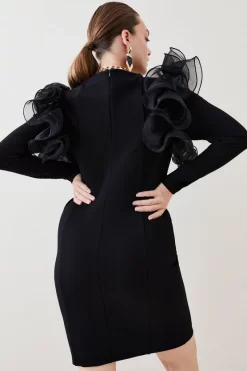 New 👏 Karen Millen Plus Size Organza Frill Jersey Mini 👗 Dress ⭐ -PARTY DRESSES Sales Store bkk06400 black xl 2
