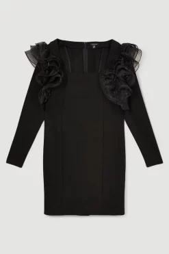 New 👏 Karen Millen Plus Size Organza Frill Jersey Mini 👗 Dress ⭐ -PARTY DRESSES Sales Store bkk06400 black xl 3