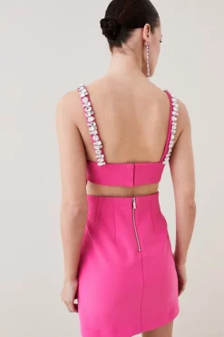 Cheap 👍 Karen Millen Petite Figure Form Crystal Embellished Mini ⌛ -PARTY DRESSES Sales Store bkk06450 pink xl 2