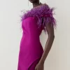 Discount 🎁 Karen Millen Italian Structured Satin Feather Bardot Mini 👗 Dress ✨ -PARTY DRESSES Sales Store bkk06461 magenta xl