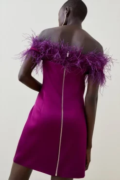 Discount 🎁 Karen Millen Italian Structured Satin Feather Bardot Mini 👗 Dress ✨ -PARTY DRESSES Sales Store bkk06461 magenta xl 2