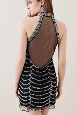 Budget π― Karen Millen Draped Beaded High Neck Mini π Dress π€© 13 Budget π― Karen Millen Draped Beaded High Neck Mini π Dress π€© -PARTY DRESSES Sales Store bkk06521 black xl 4