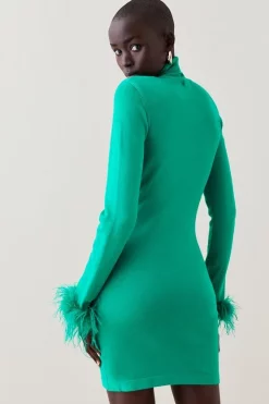 Brand new ✨ Karen Millen Petite Feather Trim Knit Fitted Mini 👗 Dress 😍 -PARTY DRESSES Sales Store bkk06528 green xl 2